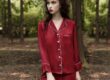 Solid color women’s silk pajama set