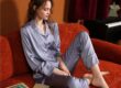 High-end solid color women’s silk pajama set