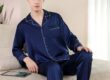 Loose-fit men’s silk pajama set for spring and autumn