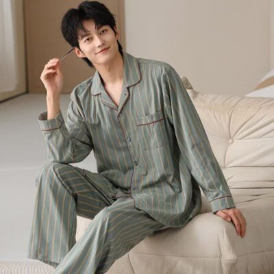 High-quality men’s cotton pajama set for homewear