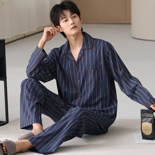 High-Quality Men’s Cotton Pajamas (8) High-quality men’s cotton pajama set for homewear