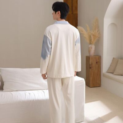 Spring autumn lapel men’s cotton pajama set