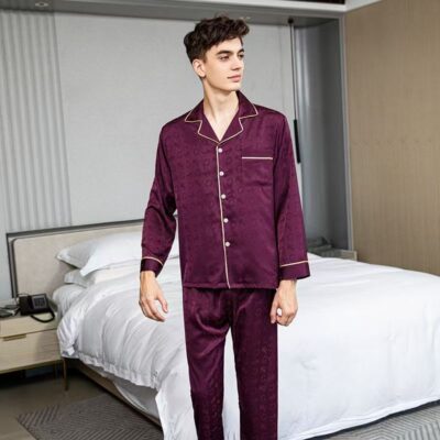 Spring autumn long-sleeve lapel couple satin pajama set