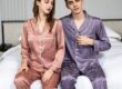 Spring autumn long-sleeve lapel couple satin pajama set