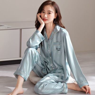 Spring and autumn women’s long-sleeve satin pajama set