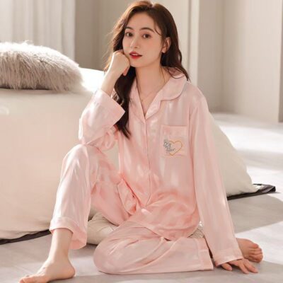 Spring and autumn women’s long-sleeve satin pajama set