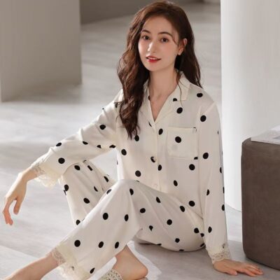 Spring and autumn women’s long-sleeve satin pajama set