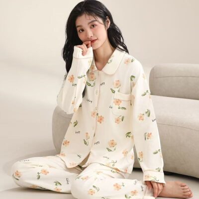 Spring autumn long-sleeve women cotton pajama set