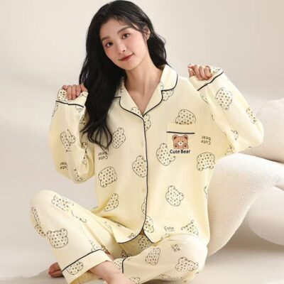 Spring autumn long-sleeve women cotton pajama set
