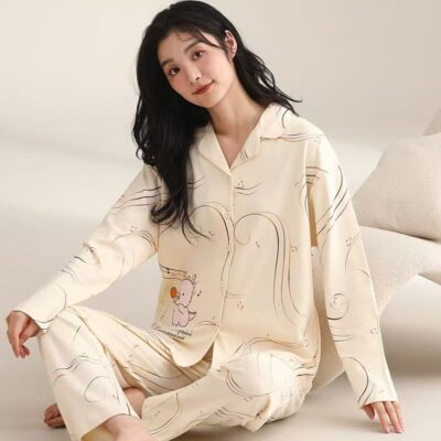 Spring autumn long-sleeve women cotton pajama set