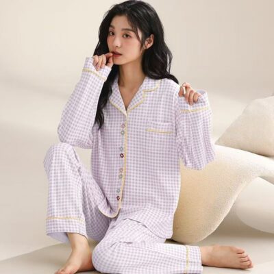 Spring autumn long-sleeve women cotton pajama set