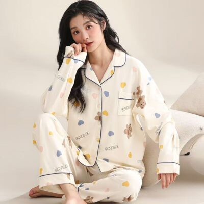Spring autumn long-sleeve women cotton pajama set