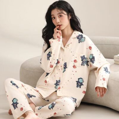 Spring autumn long-sleeve women cotton pajama set