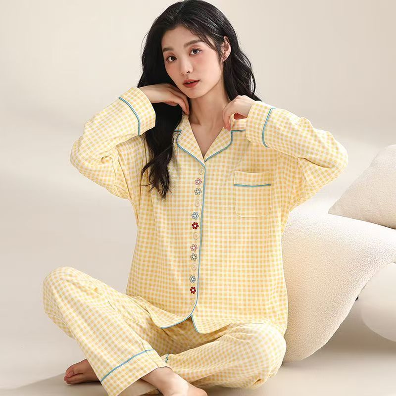 Long-Sleeve Women’s Cotton Pajamas for Spring and Autumn (7) Spring autumn long-sleeve women cotton pajama set