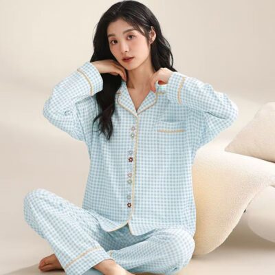 Spring autumn long-sleeve women cotton pajama set