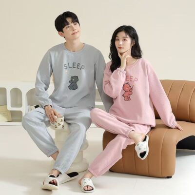 Thick cotton couple pajama set for autumn and winter