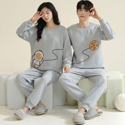 Thick cotton couple pajama set for autumn and winter