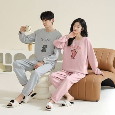 Thick cotton couple pajama set for autumn and winter