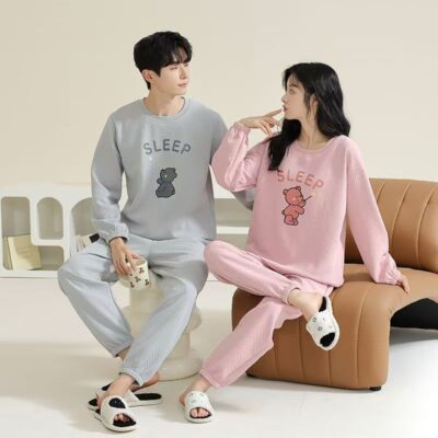 Thick cotton couple pajama set for autumn and winter