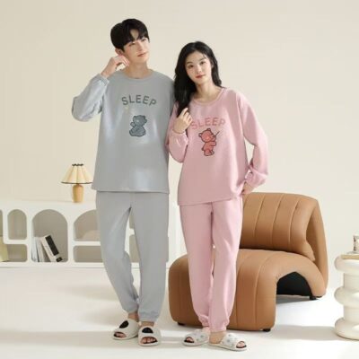 Thick cotton couple pajama set for autumn and winter