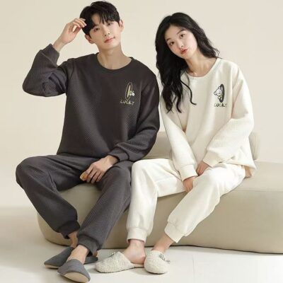 Thick cotton couple pajama set for autumn and winter