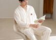 Spring autumn soft casual men’s satin pajama set with cardigan