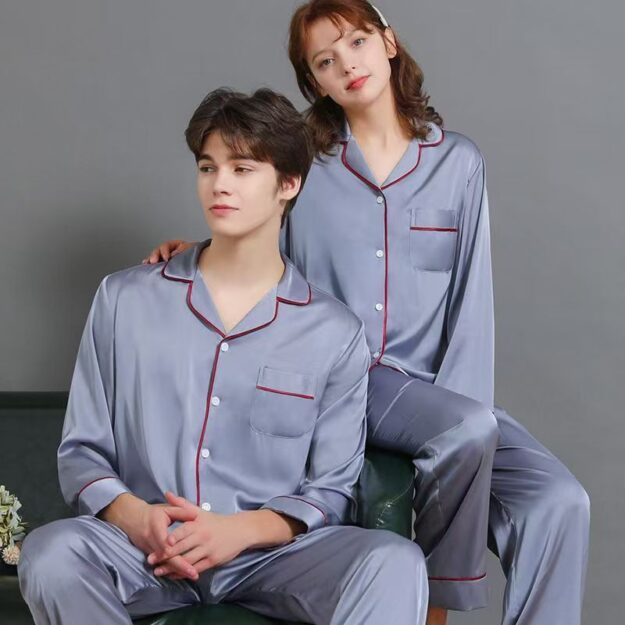 Summer Couple Silk Pajamas – Short-Sleeve Set (2) Summer short-sleeve couple silk pajama set