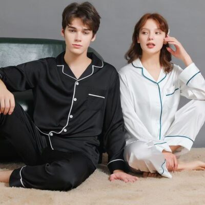 Summer short-sleeve couple silk pajama set