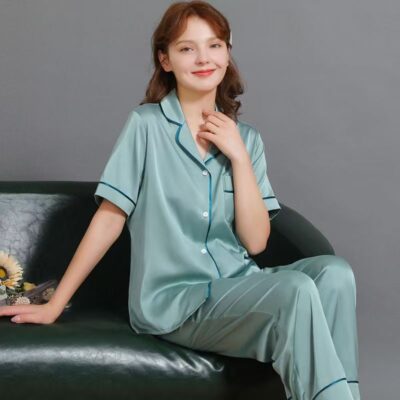 Summer short-sleeve couple silk pajama set