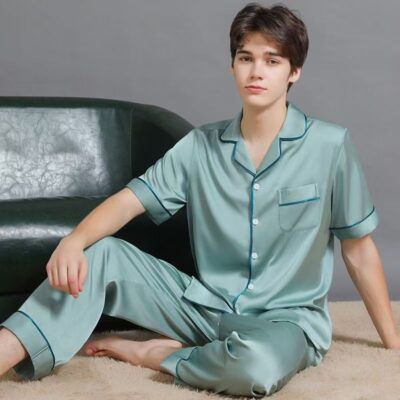 Summer short-sleeve couple silk pajama set