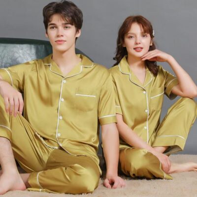 Summer short-sleeve couple silk pajama set