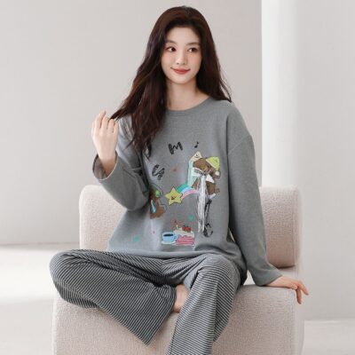 Thick warm autumn winter long sleeve cotton pajamas