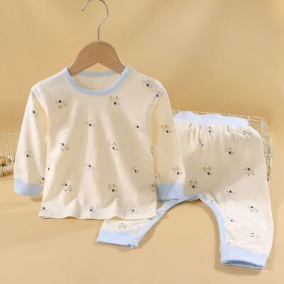 Cotton high waist two-piece baby toddler pajamas