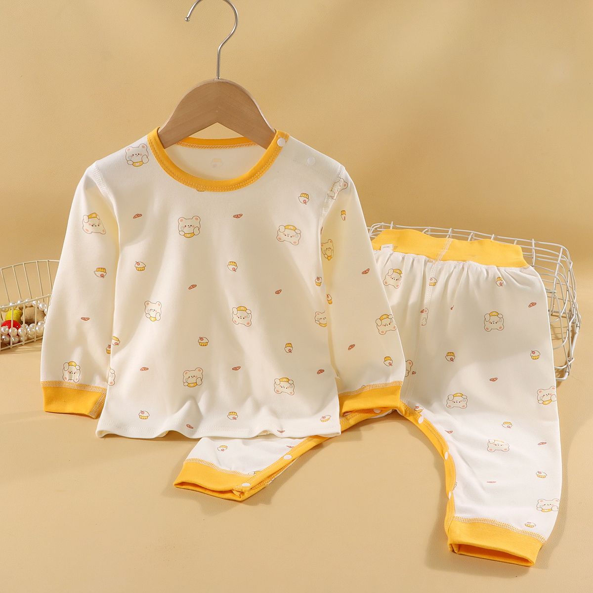 Cotton high waist two-piece baby toddler pajamas