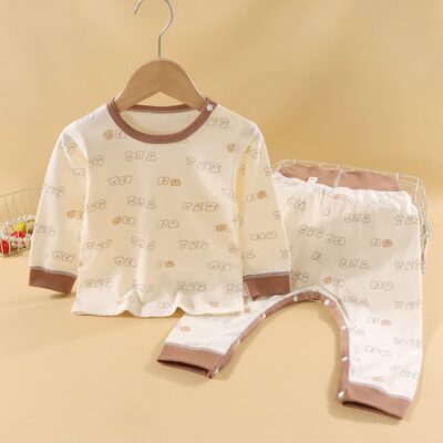 Cotton high waist two-piece baby toddler pajamas