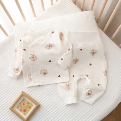 Spring autumn cotton high waist two-piece baby toddler pajamas