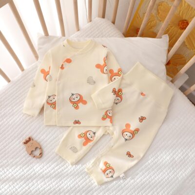 Spring autumn cotton high waist two-piece baby toddler pajamas
