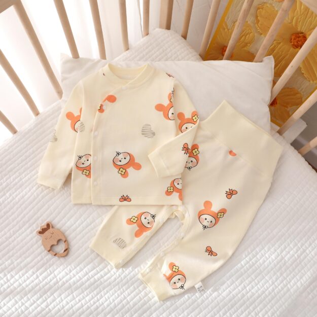 Spring autumn cotton high waist two-piece baby toddler pajamas