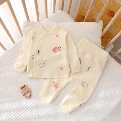 Spring autumn cotton high waist two-piece baby toddler pajamas