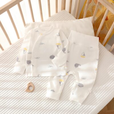 Spring autumn cotton high waist two-piece baby toddler pajamas