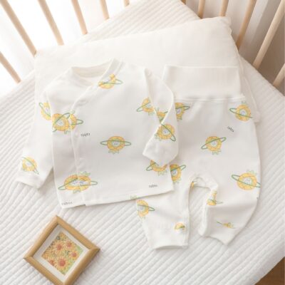 Spring autumn cotton high waist two-piece baby toddler pajamas