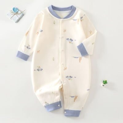 All season cotton long sleeve one-piece baby toddler pajamas