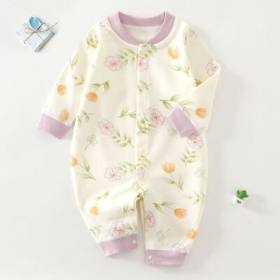 All season cotton long sleeve one-piece baby toddler pajamas