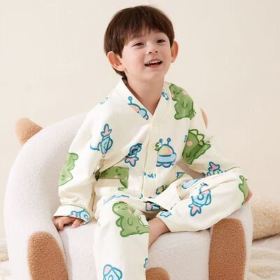 Autumn long sleeve cardigan boys cotton pajama set