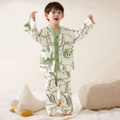 Autumn long sleeve cardigan boys cotton pajama set