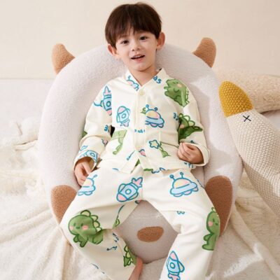 Autumn long sleeve cardigan boys cotton pajama set
