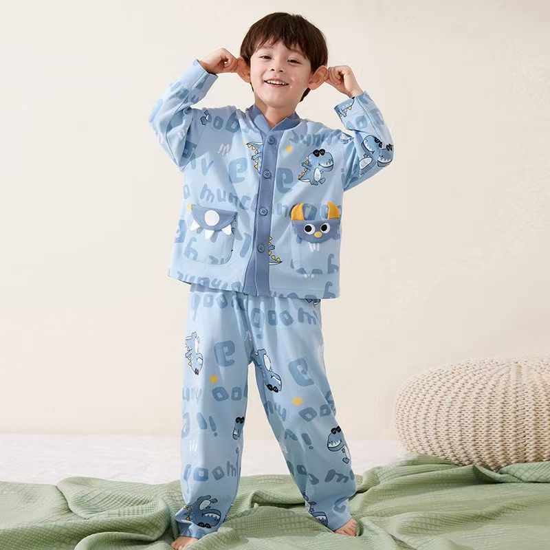 Autumn long sleeve cardigan boys cotton pajama set