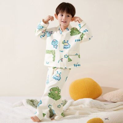 Autumn long sleeve cardigan boys cotton pajama set