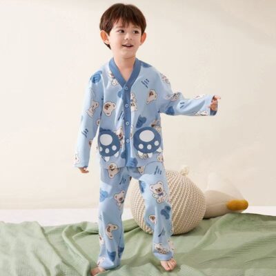 Autumn long sleeve cardigan boys cotton pajama set