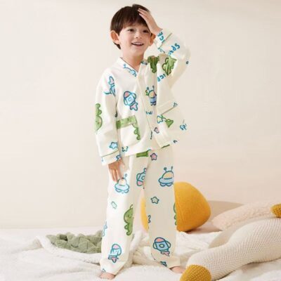 Autumn long sleeve cardigan boys cotton pajama set